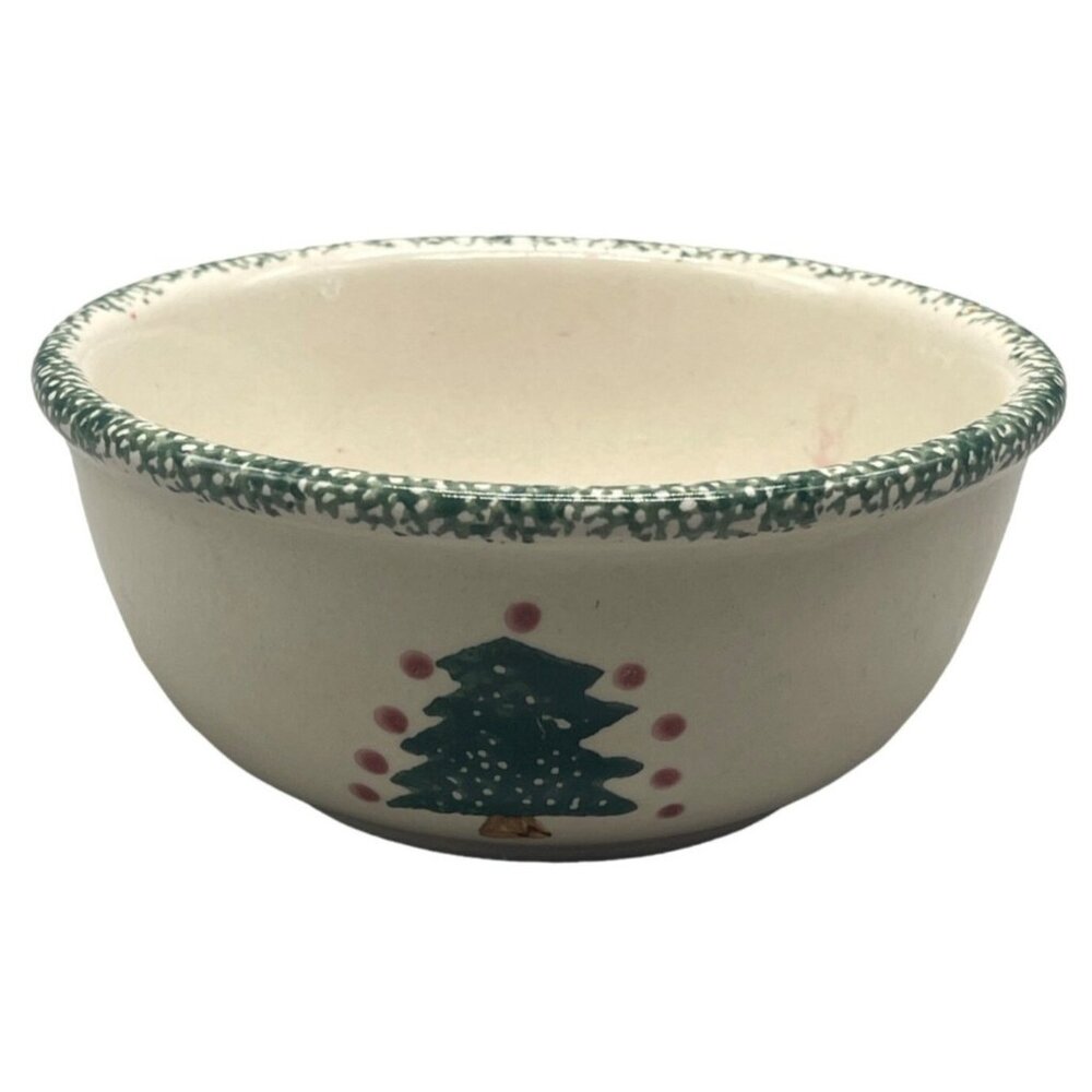 Chrsimas bowl nut candy dish serving H.S. tree green dot border 5x2.5" READ